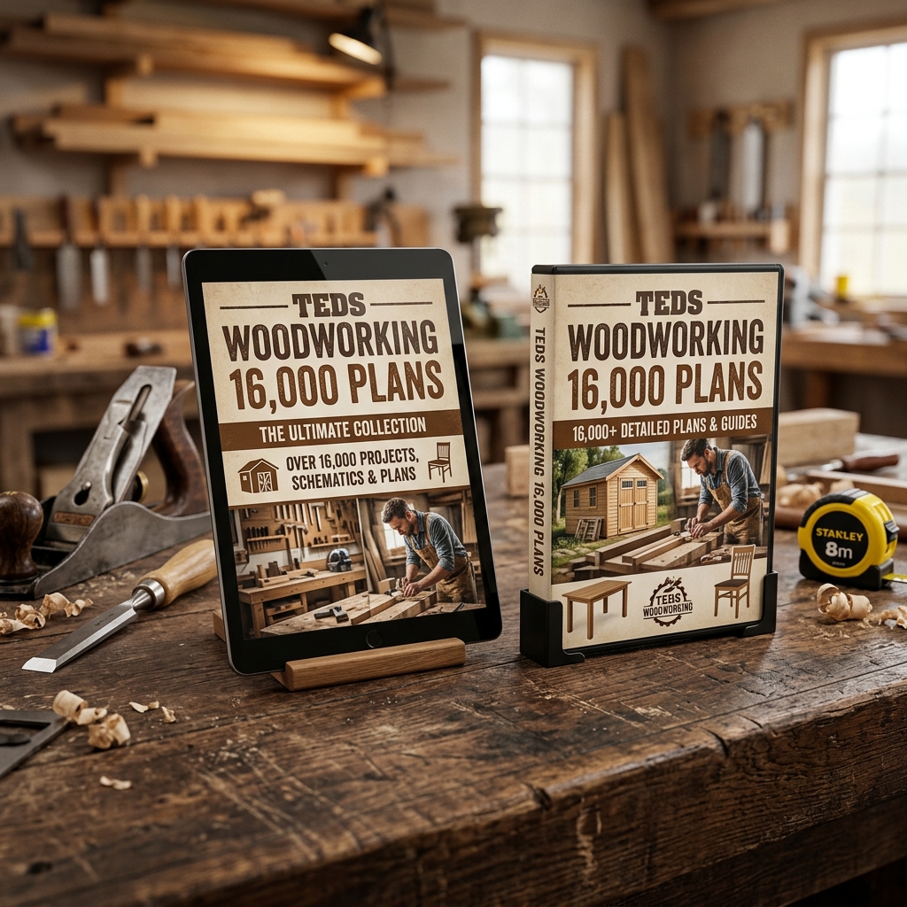 TedsWoodworking digital book cover and DVD edition mockup